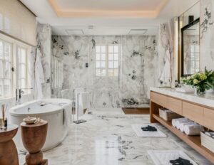 Designer: FDG Design Group | Photo by Christopher Stark | Material: Oyster White Marble