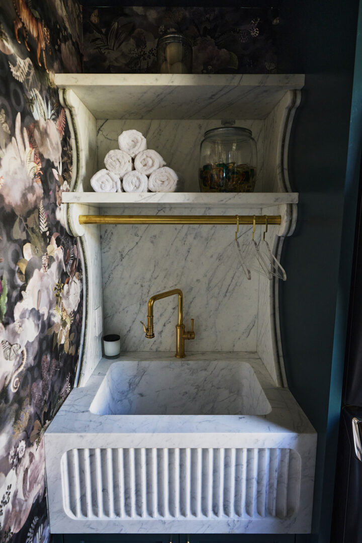 Designer: Rococo & Taupe | Photographer: Arthur Alvarez | Material: Statuarietto Honed Marble Slab