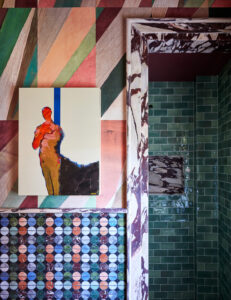 Designer: Lark + Palm | Photographer: John Merkl | Materials: Micro Moons Black Stone Mosaic, Calacatta Viola Marble, Café Morocccan Mint Tile