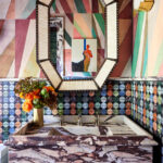Designer: Lark + Palm | Photographer: John Merkl | Materials: Micro Moons Black Stone Mosaic, Calacatta Viola Marble, Café Morocccan Mint Tile Slab
