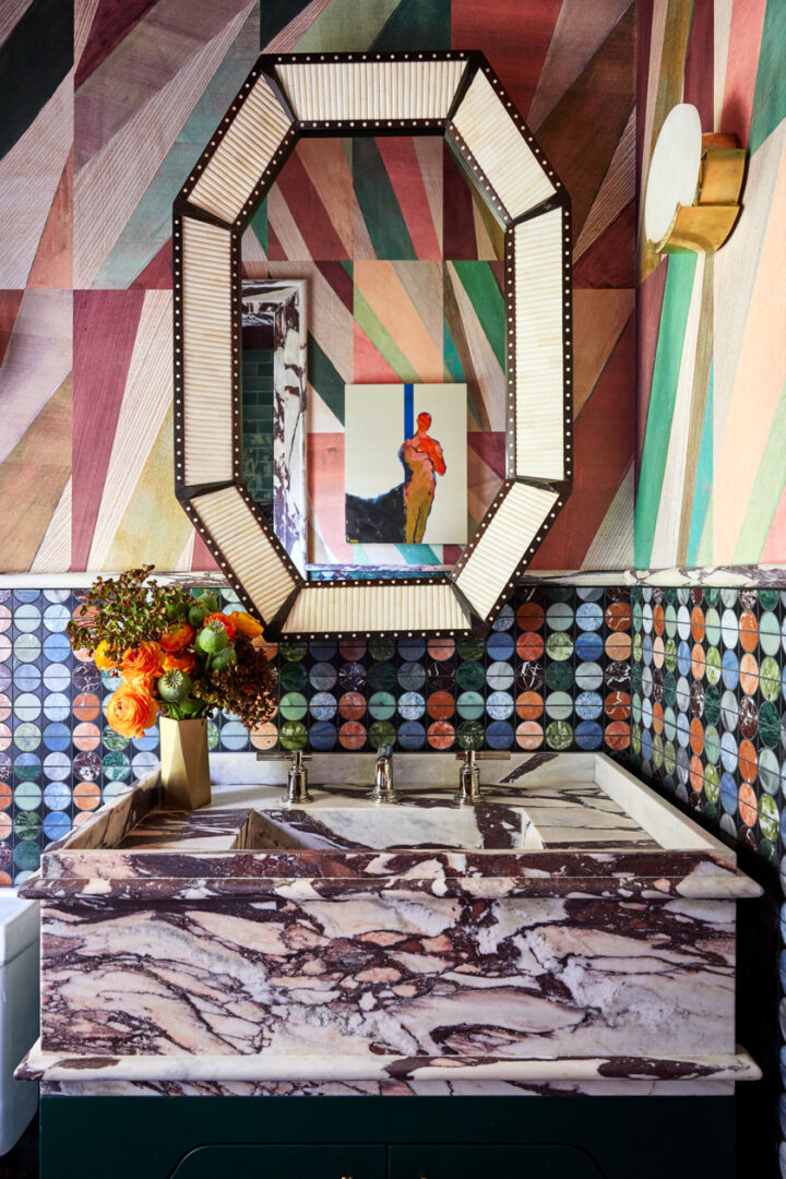 Designer: Lark + Palm | Photographer: John Merkl | Materials: Micro Moons Black Stone Mosaic, Calacatta Viola Marble, Café Morocccan Mint Tile Slab