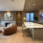 Architect, Designer & Builder: PPG | Materials: Quartzite Bianco (bar top), Taj Mahal (counter, bar base, fireplace)