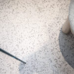 Marsh and Clark Design | Studio Marble Impressions Glass Pixy Mosaic in Grey + White Matte | Photo by Elizabeth Fall Slab