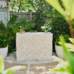 Designer: Katharine Webster | Photographer: Arthur Alvarez | Materials: Creme du Provence Flamed & Brushed Limestone, Porto Beige Rock Face Limestone Skin, Porto Beige Honed Limestone Slab