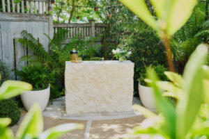 Designer: Katharine Webster | Photographer: Arthur Alvarez | Materials: Creme du Provence Flamed & Brushed Limestone, Porto Beige Rock Face Limestone Skin, Porto Beige Honed Limestone