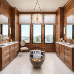 Designer: Lauren Berry | Photographer: Christopher Stark | Materials: Calacatta Borghini Honed Marble, Vanilla Onyx Vein Cut Honed Chevron Slab