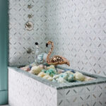 Designer: Ansley Majit | Photographer: John Merkl | Materials: Verde Antigua Honed Marble, Michelle Gerson Stix Multi Honed Stone Mosaic Slab