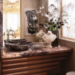 Designer: Sabah Mansoor | Photographer: Brad Knipstein | Materials: Cherry Blossoms Polished Marble, Leroy Soleil Honed Marble, Alabastrino Leathered Marble Slab