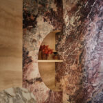 Designer: Sabah Mansoor | Photographer: Brad Knipstein | Materials: Cherry Blossoms Polished Marble, Leroy Soleil Honed Marble, Alabastrino Leathered Marble Slab