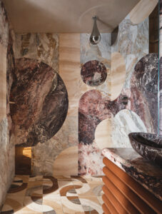 Designer: Sabah Mansoor | Photographer: Brad Knipstein | Materials: Cherry Blossoms Polished Marble, Leroy Soleil Honed Marble, Alabastrino Leathered Marble