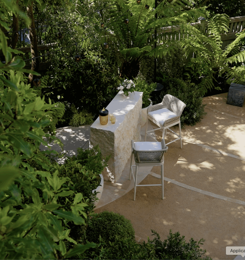 Designer: Katharine Webster | Photographer: Arthur Alvarez | Materials: Creme du Provence Flamed & Brushed Limestone, Porto Beige Rock Face Limestone Skin, Porto Beige Honed Limestone Slab