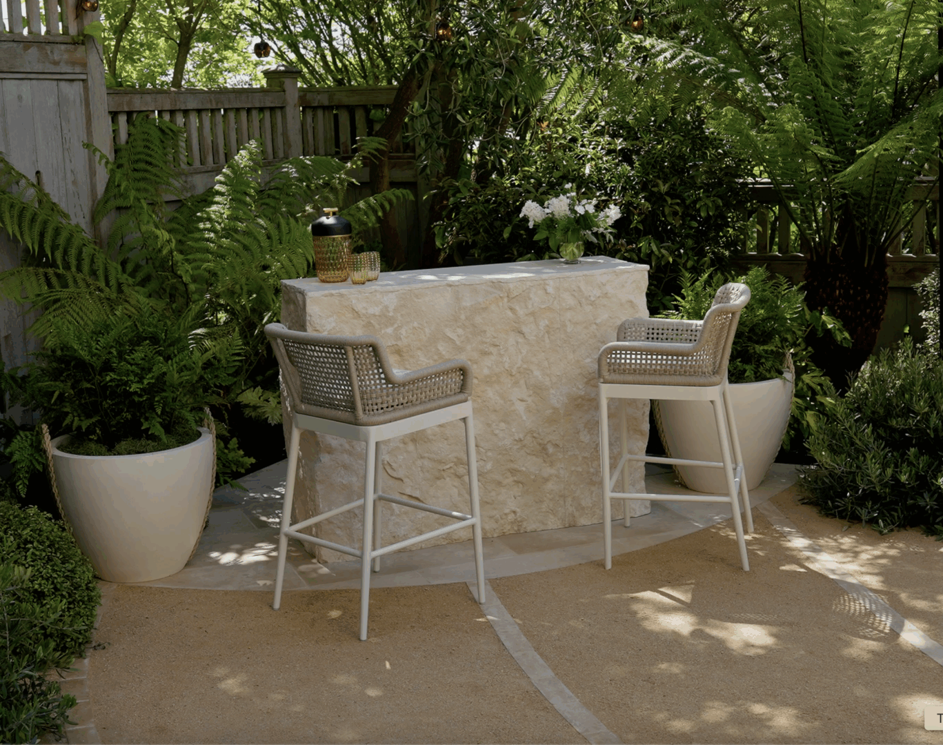 Designer: Katharine Webster | Photographer: Arthur Alvarez | Materials: Creme du Provence Flamed & Brushed Limestone, Porto Beige Rock Face Limestone Skin, Porto Beige Honed Limestone Slab