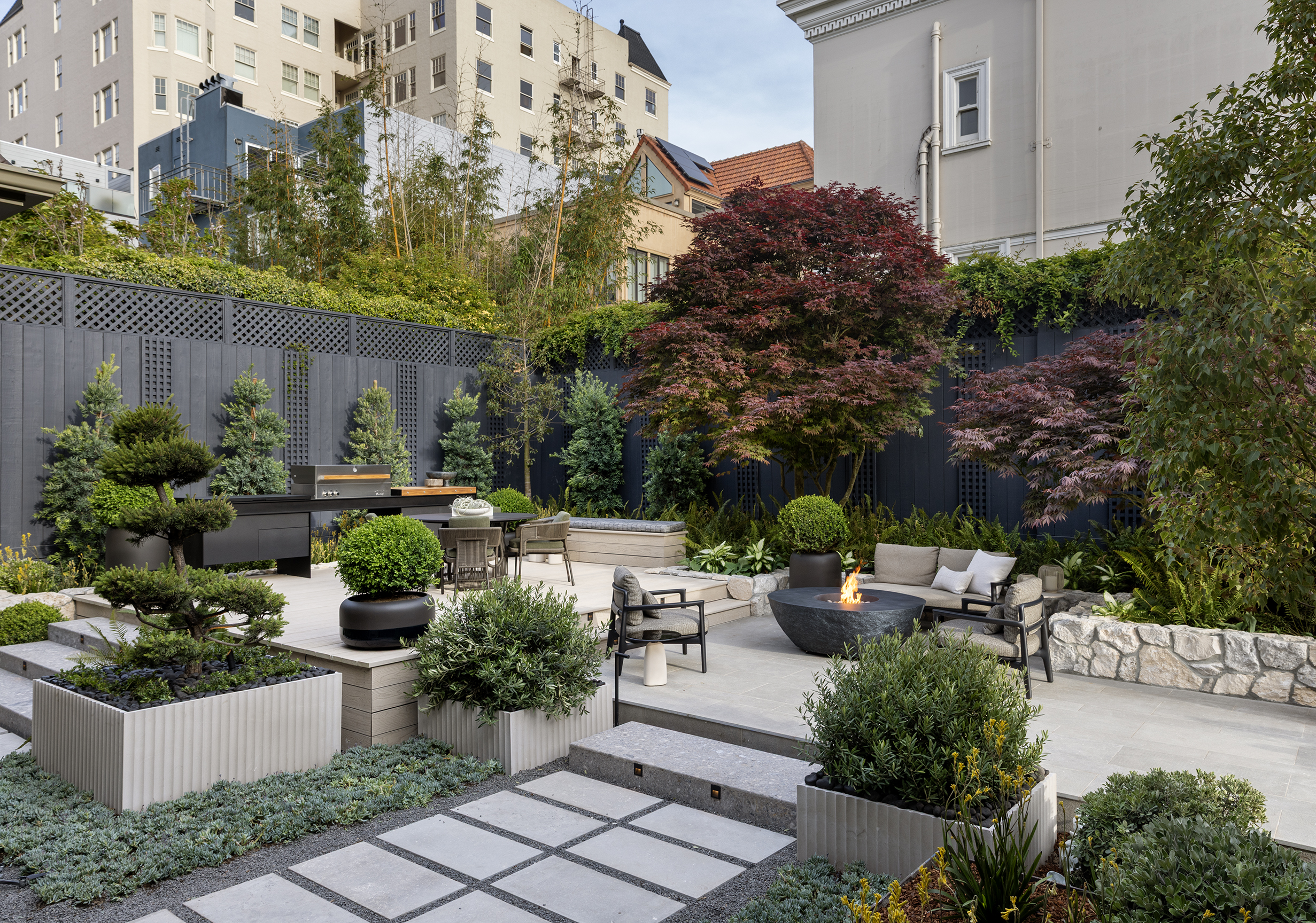 Designer: Martinelli Design | Photographer: Paul Dyer | Young and Burton | Materials: Ceppo Di Gre Limestone, Seville Limestone, Como Taupe Limestone, Indiana Limestone, Ivory & Silver Travertine Veneer