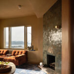 Designer: AubreyMaxwell Design & Perez Construction | Photographer: R. Brad Knipstein | Materials: Breccia De Vendome Marble (countertop); Juniper Zellige Tile (fireplace) Slab
