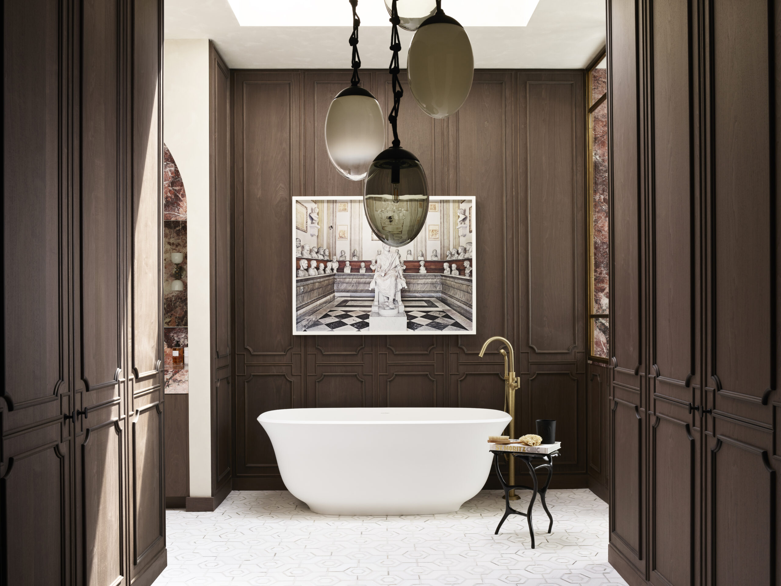 Designer: Lizette Marie Interior Design | Photographer: Jose Manuel Alorda | Contractor: Cook Construction | Materials: Cherry Blossoms Marble, Octavia Bianco Dolomite w/ Calacatta Zebrino Mosaic by Dulcet Tile