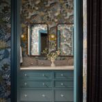 Designer: Jeffrey Neve Interior Design | Photographer: R. Brad Knipstein | Contractor: Murphy McKenna Construction | Materials: Venezia Warm White Thassos Tumbled Mosaic by Dulcet Tile (floor); Corinthian Beige Marble (countertop) Slab