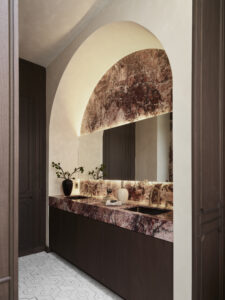 Designer: Lizette Marie Interior Design | Photographer: Jose Manuel Alorda | Contractor: Cook Construction | Materials: Cherry Blossoms Marble, Octavia Bianco Dolomite w/ Calacatta Zebrino Mosaic by Dulcet Tile