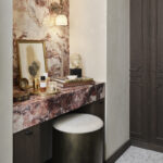 Designer: Lizette Marie Interior Design | Photographer: Jose Manuel Alorda | Contractor: Cook Construction | Materials: Cherry Blossoms Marble, Octavia Bianco Dolomite w/ Calacatta Zebrino Mosaic by Dulcet Tile