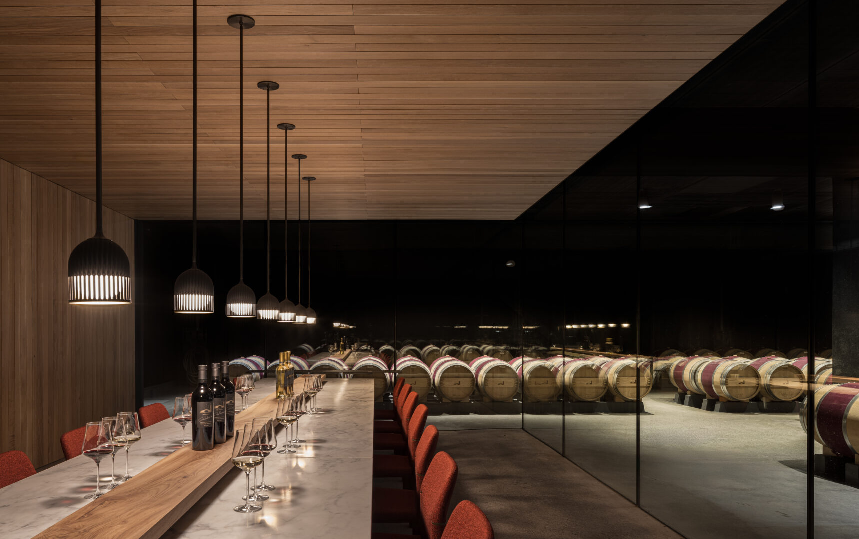 Architects: Aidlan Darling , BAR Architects, LA: Surface Design | Designer: BAMO | Builder: Cello Maudru Construction | Photographer: Adam Potts | Material: Calacatta Caldia Marble Honed & Chiseled Slab